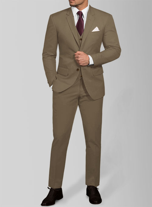 Earthy Brown Cotton Power Stretch Chino Suit - Click Image to Close