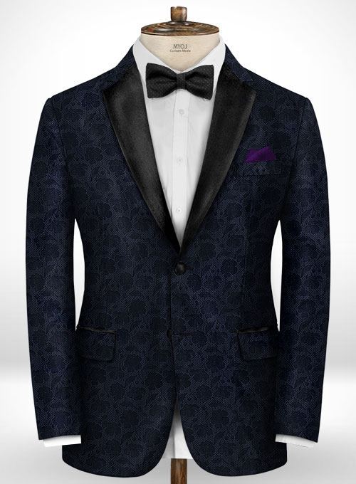 Graffiti Blue Flower Wool Tuxedo Suit