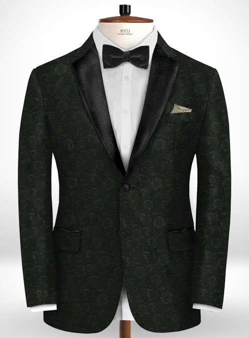 Graffiti Green Black Flower Wool Tuxedo Suit : Made To Measure Custom ...