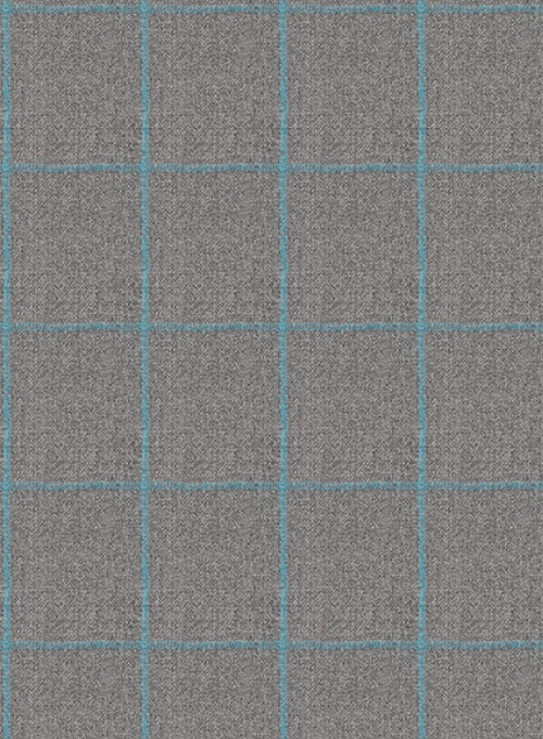 Gray Blue Windowpane Flannel Wool Suit