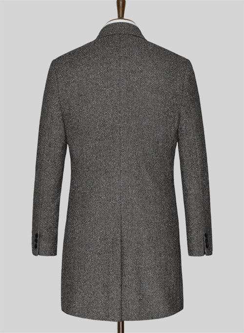 Gray Herringbone Flecks Donegal Tweed Overcoat - Click Image to Close