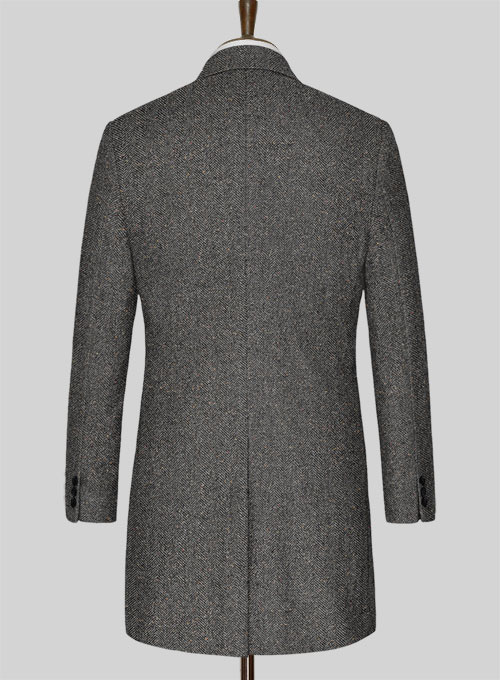 Gray Herringbone Flecks Donegal Tweed Overcoat - Click Image to Close