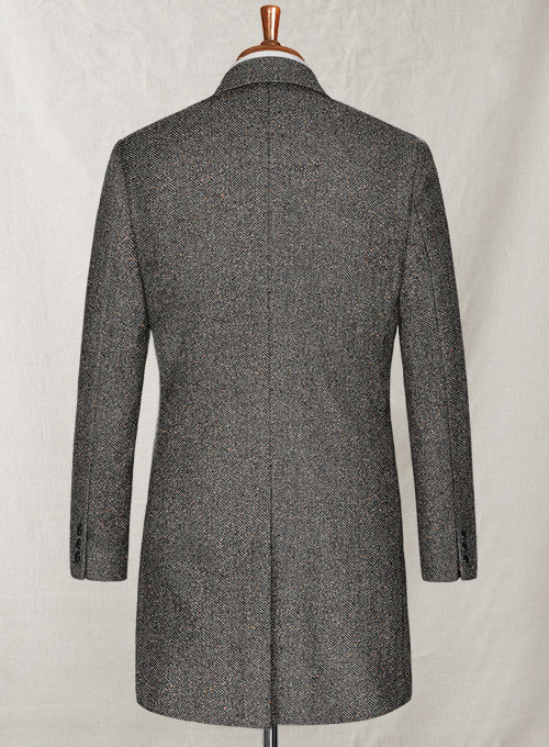 Gray Herringbone Flecks Donegal Tweed Overcoat - Click Image to Close