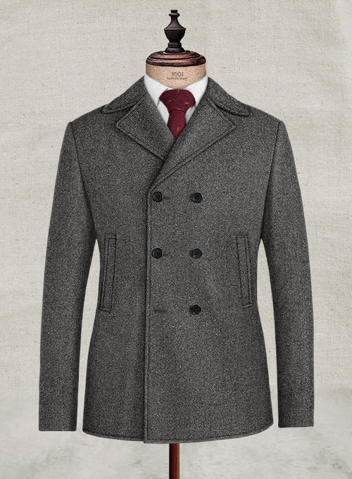 Gray Herringbone Flecks Donegal Tweed Pea Coat : Made To Measure Custom ...