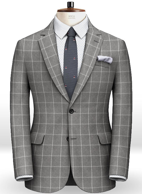 Gray Windowpane Flannel Wool Suit