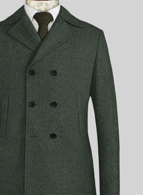 Green Heavy Tweed Pea Coat - Click Image to Close