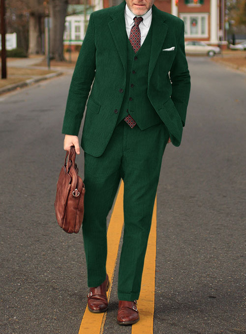 Green Thick Stretch Corduroy Suit