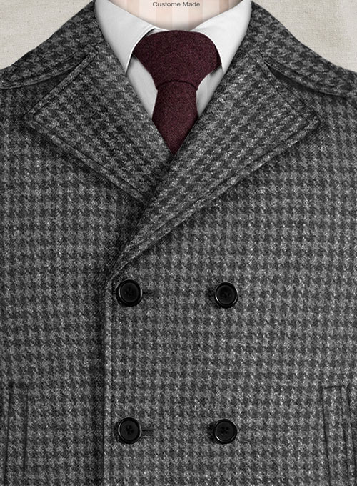 Harris Tweed Houndstooth Dark Gray Pea Coat