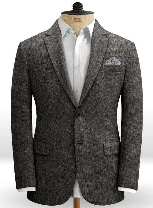 Harris Tweed Dark Gray Herringbone Suit