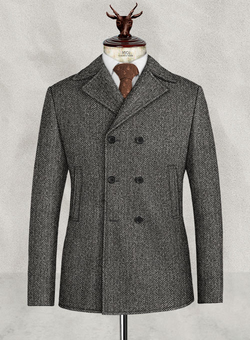 Harris Tweed Gray Herringbone Pea Coat : Made To Measure Custom Jeans ...
