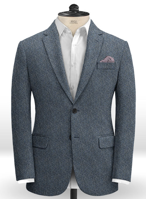 Harris Tweed Wide Herringbone Blue Suit