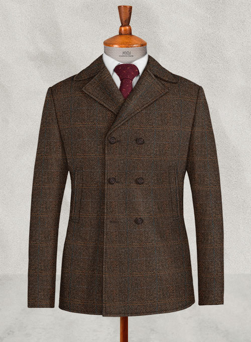 Harris Tweed Country Dark Brown Pea Coat Made To Measure Custom Jeans For Men Women MakeYourOwnJeans