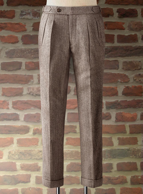 Mens Tweed Trousers Vintage Herringbone Checks Casual Slim Fit Pants  Trousers