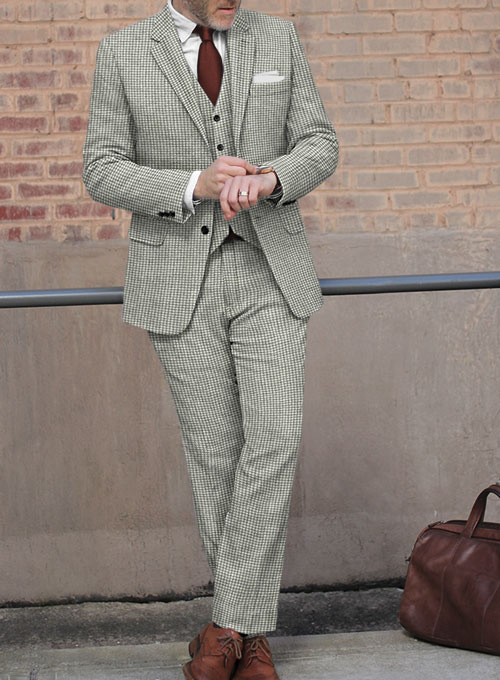 Houndstooth Light Gray Tweed Suit