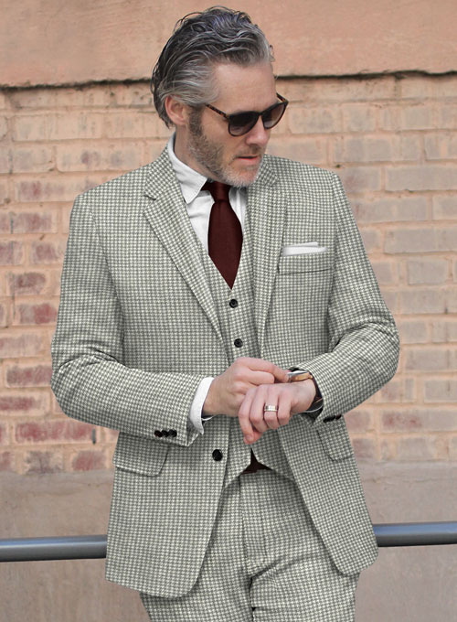 Houndstooth Light Gray Tweed Suit