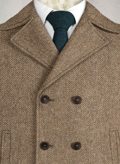 Irish Brown Herringbone Tweed Pea Coat