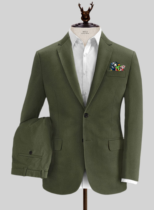 Italian Army Green Cotton Stretch Suit