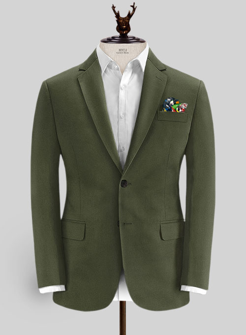 Italian Army Green Cotton Stretch Suit - Click Image to Close