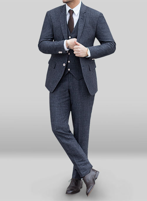 Italian Blu Linen Suit - Click Image to Close