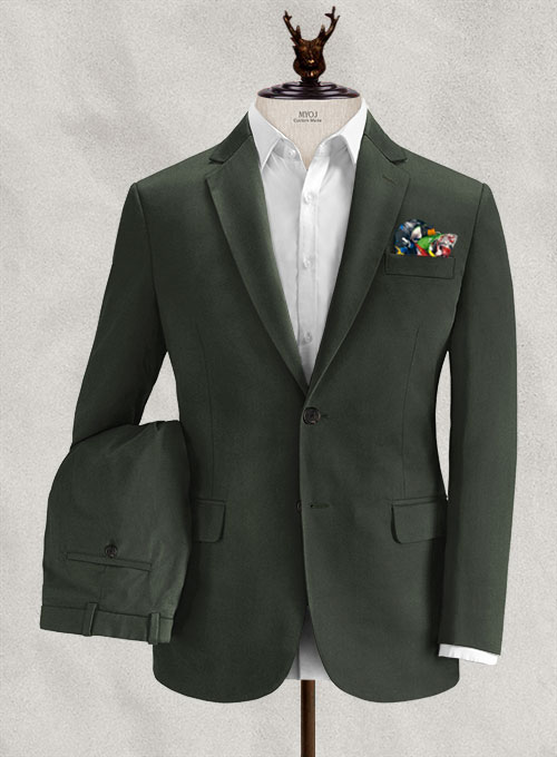 Italian Dark Olive Cotton Stretch Suit