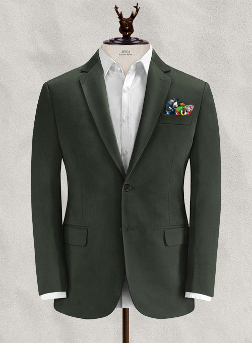 Italian Dark Olive Cotton Stretch Suit - Click Image to Close