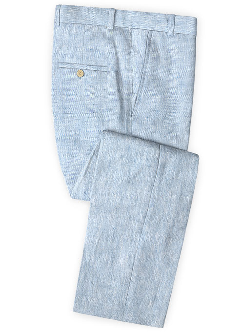 Italian Herringbone Blue Linen Suit
