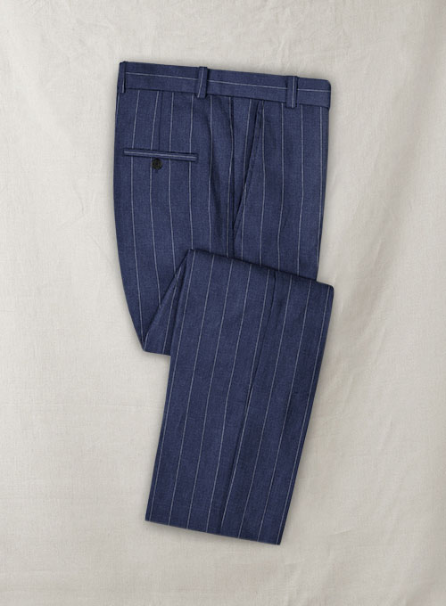 Italian Linen Big Stripe Indigo Blue Suit