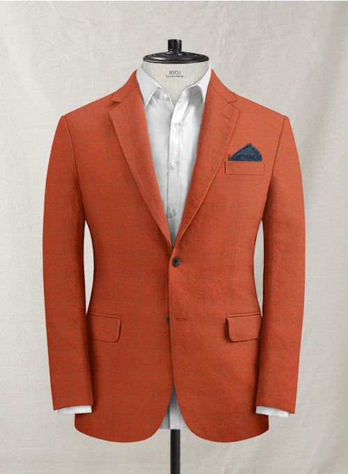 Italian Linen Teria Orange Checks Suit