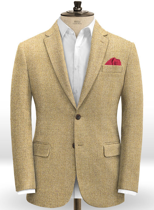 Italian Wide Herringbone Beige Tweed Suit