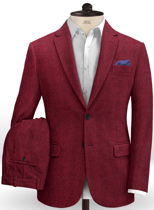 Italian Wide Herringbone Wine Tweed Suit