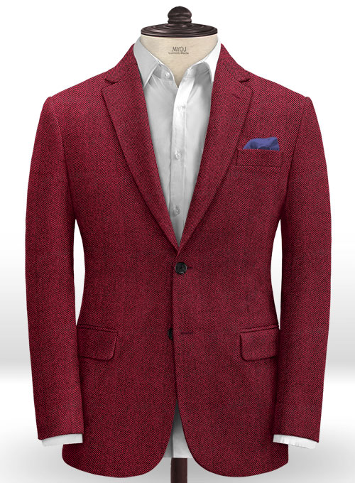 Italian Wide Herringbone Wine Tweed Suit