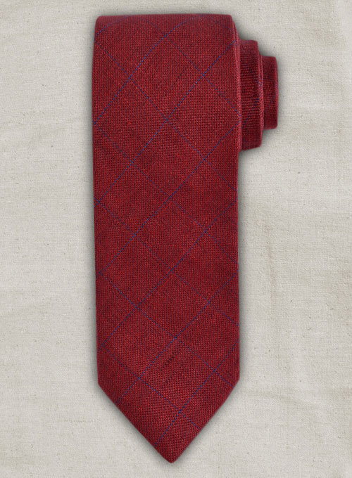 Italian Linen Tie - Cherry Red Checks