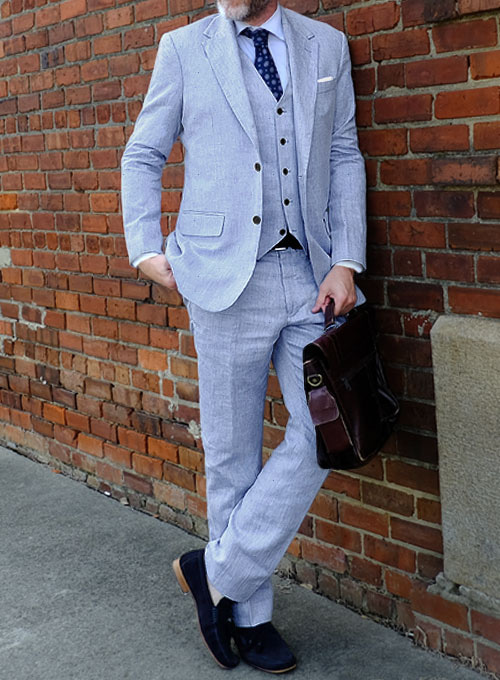 Italian Sky Blue Linen Suit