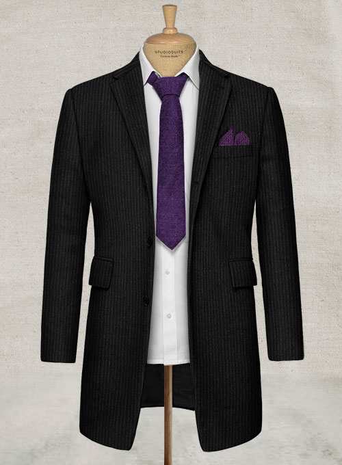 Light Weight Black Stripe Tweed Overcoat