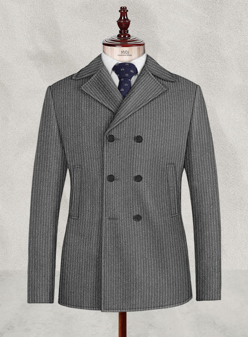 Light Weight Gray Stripe Tweed Pea Coat