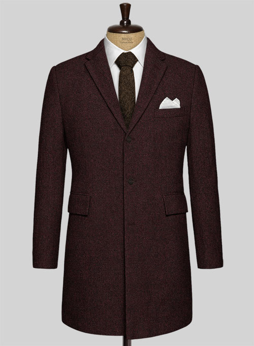 Light Weight Melange Wine Tweed Overcoat