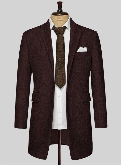 Light Weight Melange Wine Tweed Overcoat