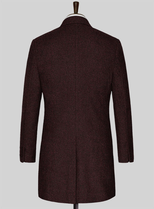 Light Weight Melange Wine Tweed Overcoat