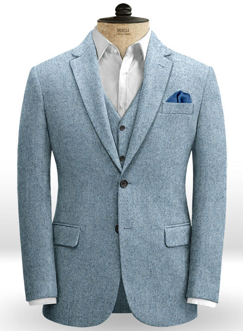 Light Blue Herringbone Tweed Suit