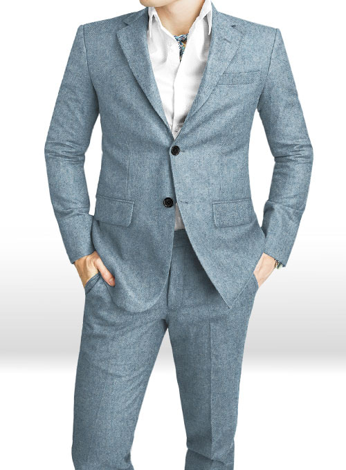 Light Blue Herringbone Tweed Suit