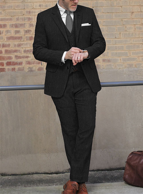 Light Weight Black Stripe Tweed Suit : Made To Measure Custom
