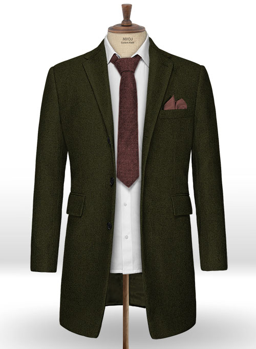 Light Weight Dark Green Tweed Overcoat - Click Image to Close