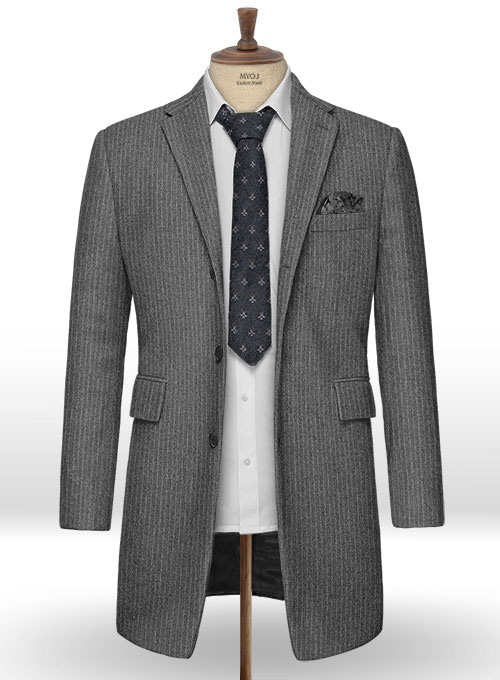 Light Weight Gray Stripe Tweed Overcoat