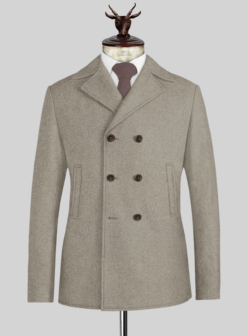 Light Weight Light Brown Tweed Pea Coat