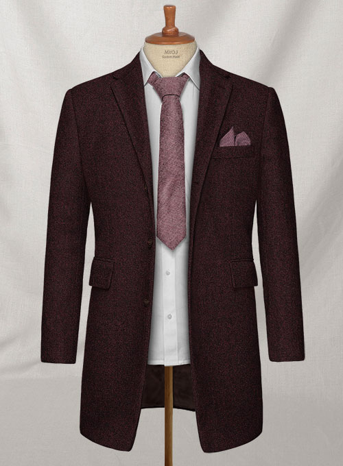 Light Weight Melange Wine Tweed Overcoat