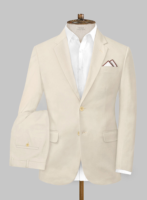 Light Beige Feather Cotton Canvas Stretch Suit