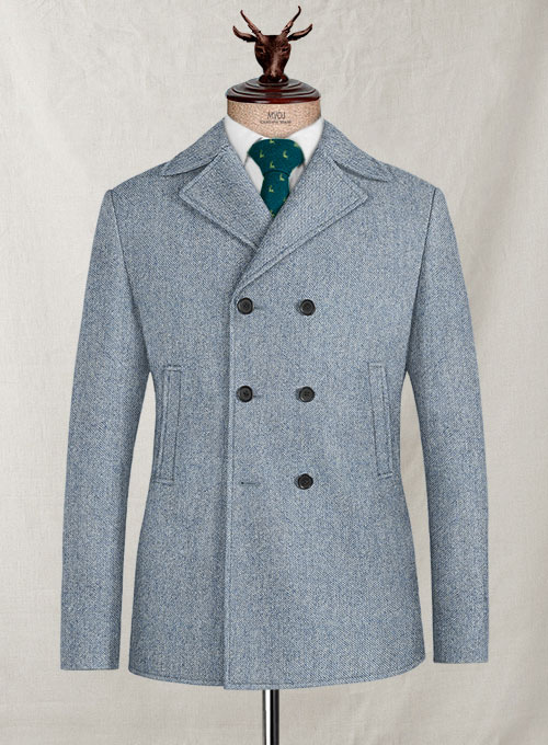 Light Blue Denim Tweed Pea Coat