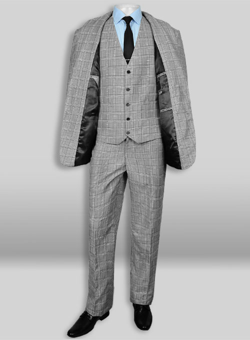Light Gray Checks Wool Linen Suit