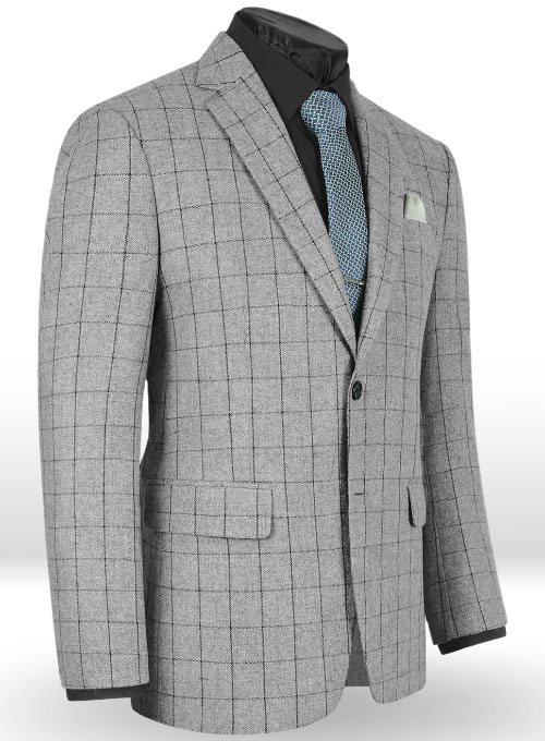 Light Weight Checks Gray Tweed Suit - Click Image to Close