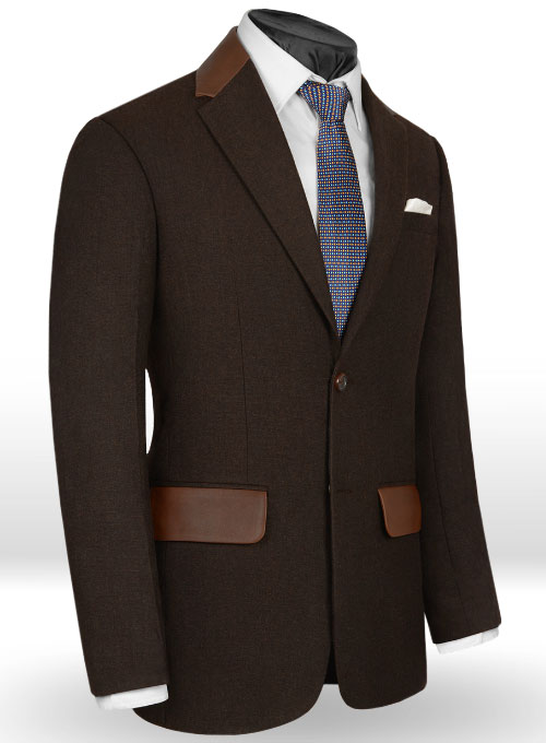 Light Weight Deep Brown Tweed Jacket - Leather Trims